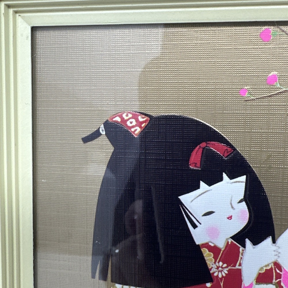 Vintage Japanese Washi-E Paper Doll 3D Art Pair Chiyogami Shadow Box 6x5 Relief - Picture 11 of 16